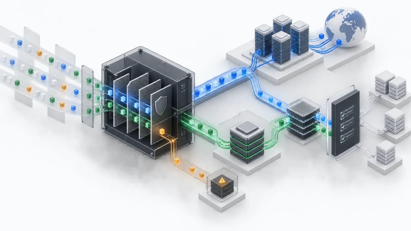 Broker order-routing architecture with risk checks, internal and external execution paths, exception handling, and reconciliation